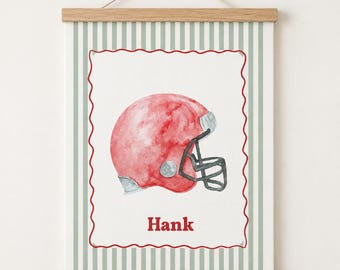Personalized Football Helmet Canvas Art, Custom Watercolor Name Sports Wall Hanging