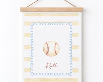 Personalized Baseball Name Canvas, Watercolor Sports Wall Art