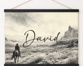 Personalized Western Name Banner, Cowboy Horse Canvas Wall Hanging
