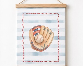 Watercolor Baseball Glove Canvas Wall Art,  Vintage Baseball Print