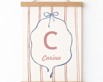Personalized Bow Initial Wall Art, Name Pink Monogram Canvas