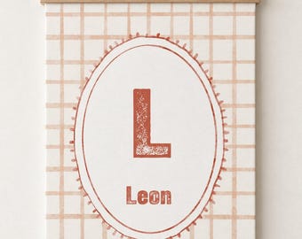 Personalized Initial Name Canvas, Custom Checkered Wall Art