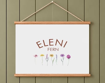 Personalized Wildflower Name Banner, Floral Nursery Canvas Wall Art