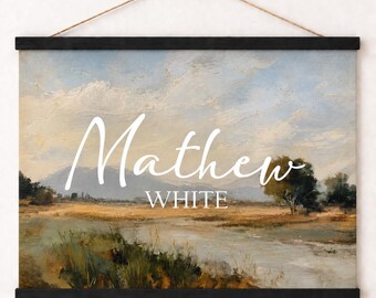Personalized Name Banner, Vintage Landscape Canvas Wall Hanging