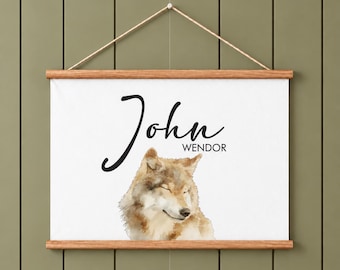 Personalized Wolf Name Banner, Woodland Nursery Canvas Wall Art