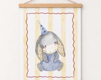 Baby Donkey Nursery Wall Art, Watercolor Canvas Banner
