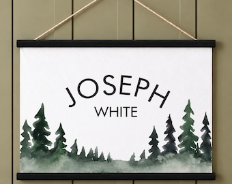 Personalized Woodland Name Banner, Forest Nursery Canvas Wall Hanging