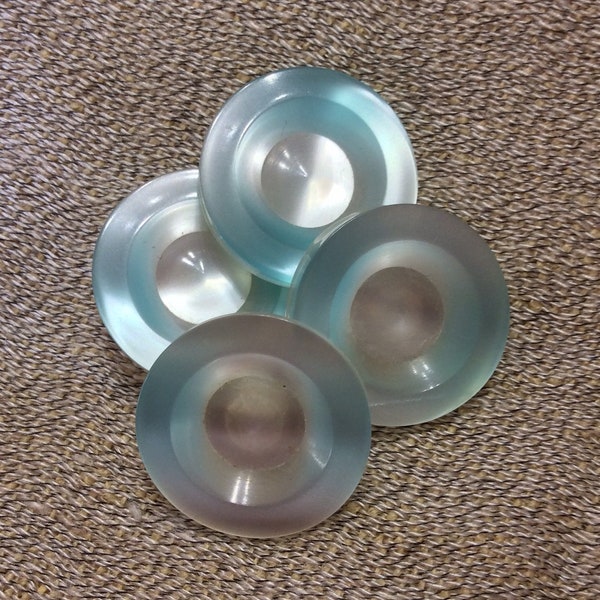 Four Icy Aqua Vintage Plastic Moon Glow Shank Buttons - B1269