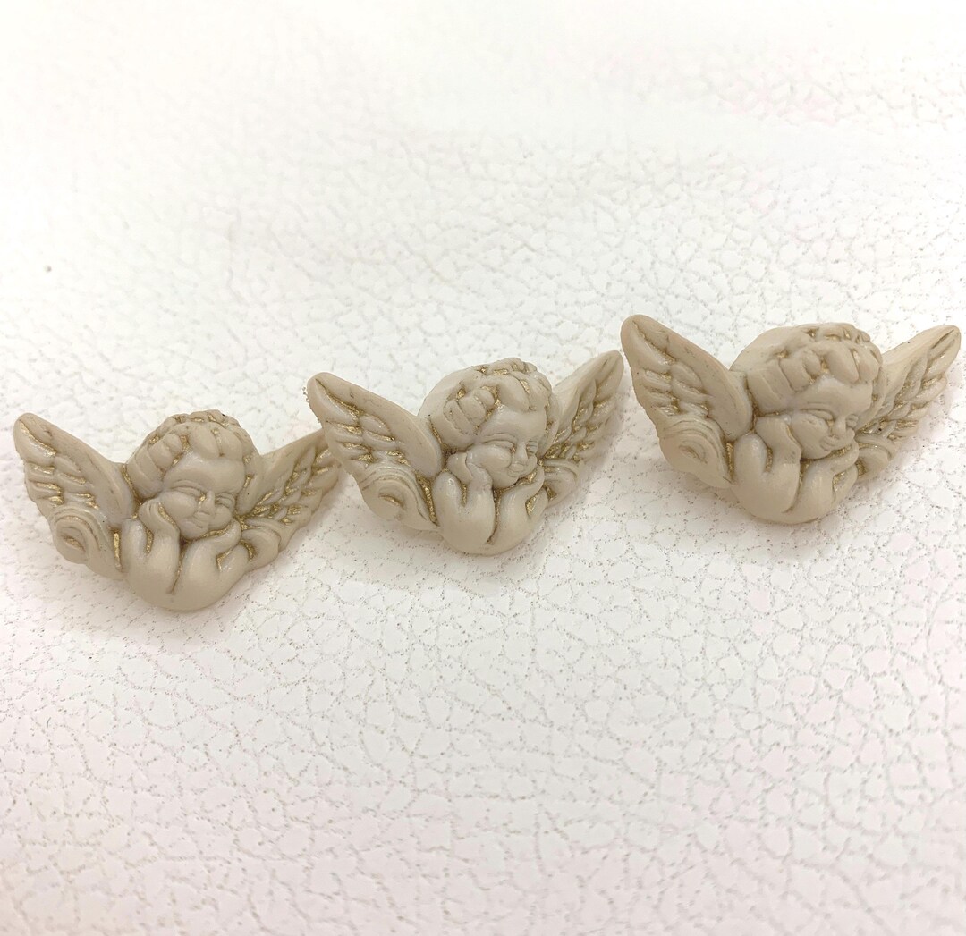 Four Plastic Angel Buttons Antique White Soft Gold Accents Self Shank ...