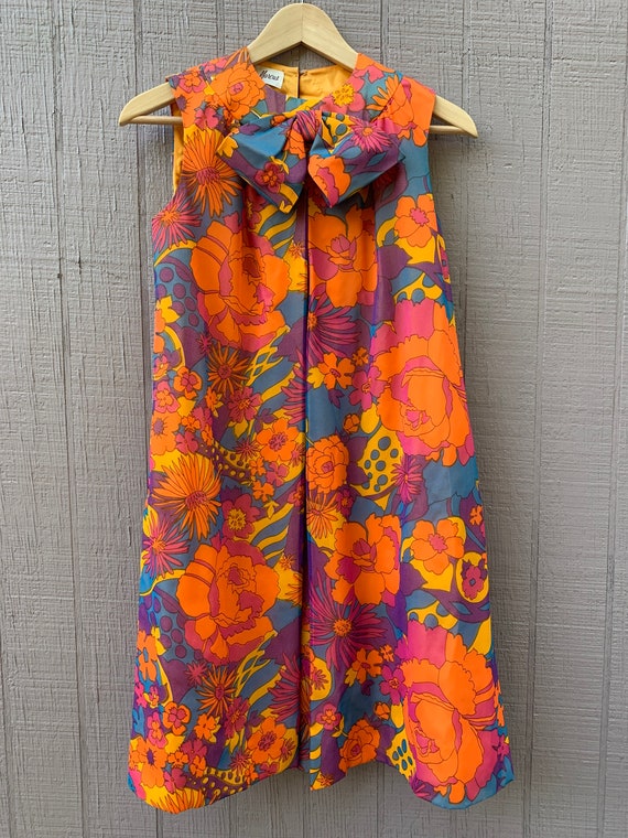 Sixties Fashion Sheer Floral Print Fully Lined Dre