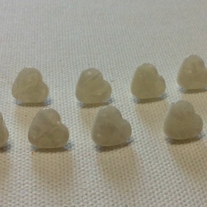 Ten Tiny Plastic Off White Heart Buttons with Moonglow Finish - Shank Buttons BT1160