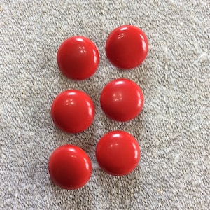 Six Fire Engine Red Vintage Plastic Shank Buttons - B1438