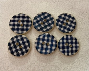 Six Black and White Plastic Gingham Check Buttons -  BT1185