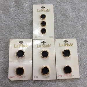 Nine Black and Gold Vintage Octagonal Shaped Plastic La Mode Buttons Self Shanks B1369