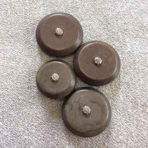 Three Large and One Medium Vintage Brown Plastic Buttons Metal Shanks B1454
