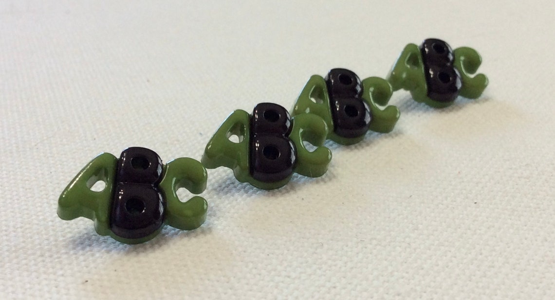 Four Green and Black Plastic ABC Buttons - Shank Buttons BT1159 - Etsy