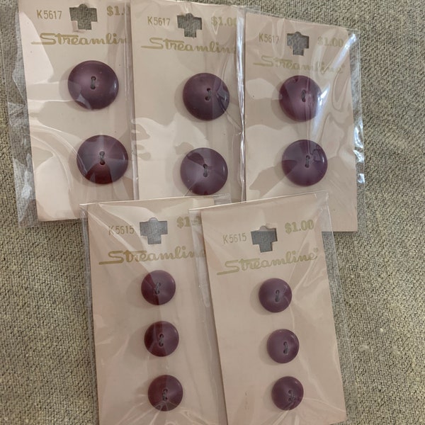 Twelve Lavender Rose Vintage Buttons on Original StreamlineCards - B1306