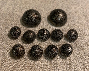 Set of Eleven Vintage Domed Textured Metal Buttons Antique Brass Bronze Finish B1033