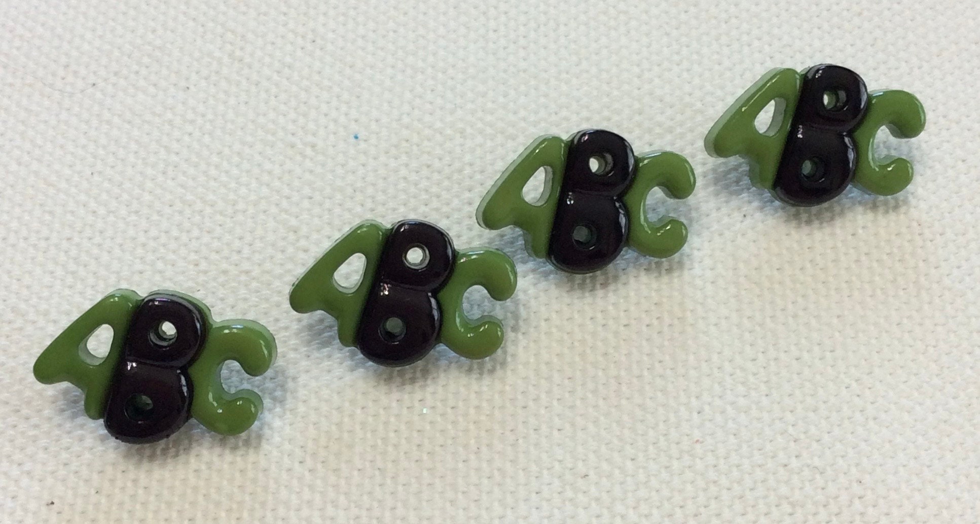 Four Green and Black Plastic ABC Buttons - Shank Buttons BT1159 - Etsy