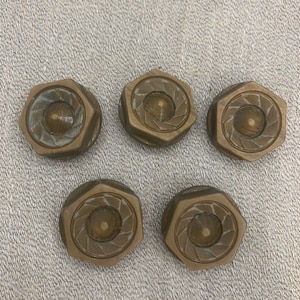 Five Brown Vintage Plastic Buttons Metal Shanks B1085