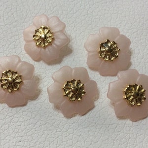 Five Pink and Gold Floral Snap Together Plastic Buttons - Shank Buttons BT1141