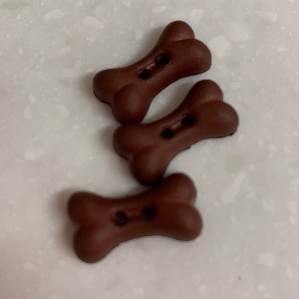 Three Little Dark Brown Dog Bone Buttons - Sew Through - BT1124