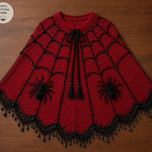 Gothic Spiderweb Crochet Poncho Pattern | Beaded Fringe Capelet (PDF Download)