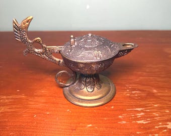 Vintage Brass Genie Lamp Incense Holder
