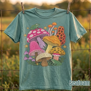 Buntes Pilz-Shirt, Comfort Colors T-Shirt, Cottagecore-Pilzmotiv, Geschenk für Pilzliebhaber