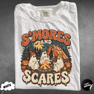 S'mores and Scares shirt, Comfort Colors fall camping shirt, cute Halloween tee for pumpkin patch, bonfire lover gift