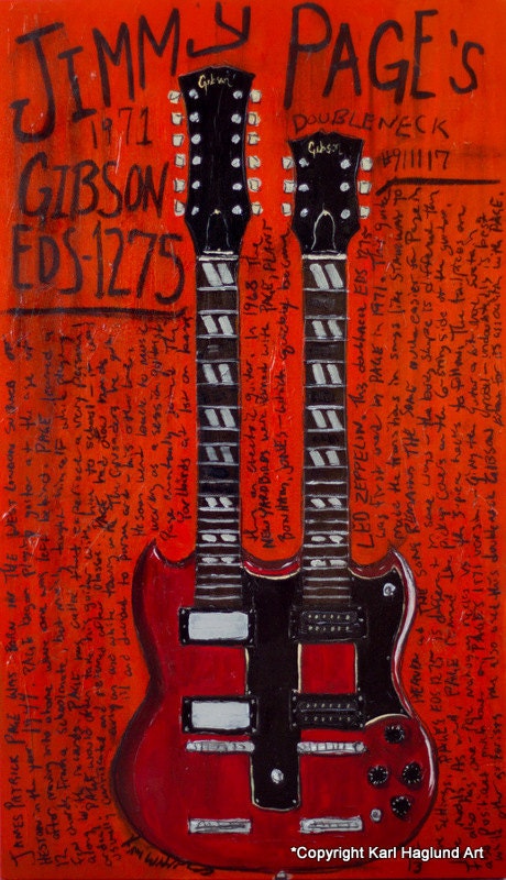 Jimmy Page's Gibson EDS-1275 Guitare Art Affiche A2 Taille 