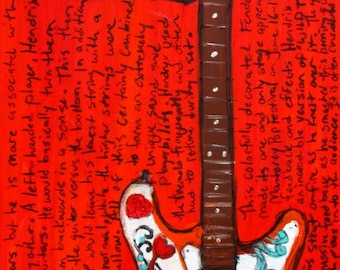 Electric Guitar Art | Jimi Hendrix Art. Monterey Fender Strat electric guitar art print. 11x17. Guitar Art.