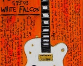 The Cult Artwork. Guitar Poster. Billy Duffy Gretsch White Falcon electric guitar art print. 11x17.