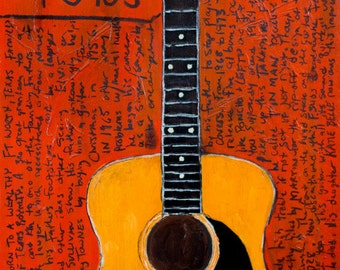 Townes Van Zandt Art. Takamine F340s acoustic guitar art print. 11x17. Lawsuit era guitar.