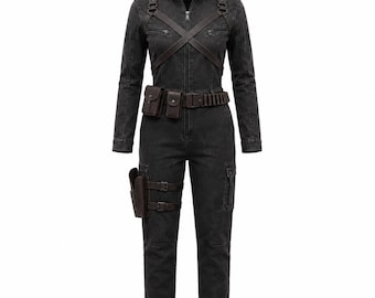 Women's Black Tactical Canvas Jumpsuit | Hooded Utility Cosplay Outfit