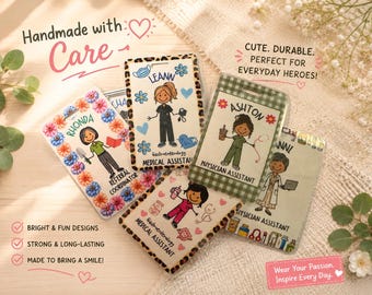 Custom Stick Figure Badge Buddy for Healthcare employees, Teachers, ID badge holders (Be sure to view all photo slides for all options!)
