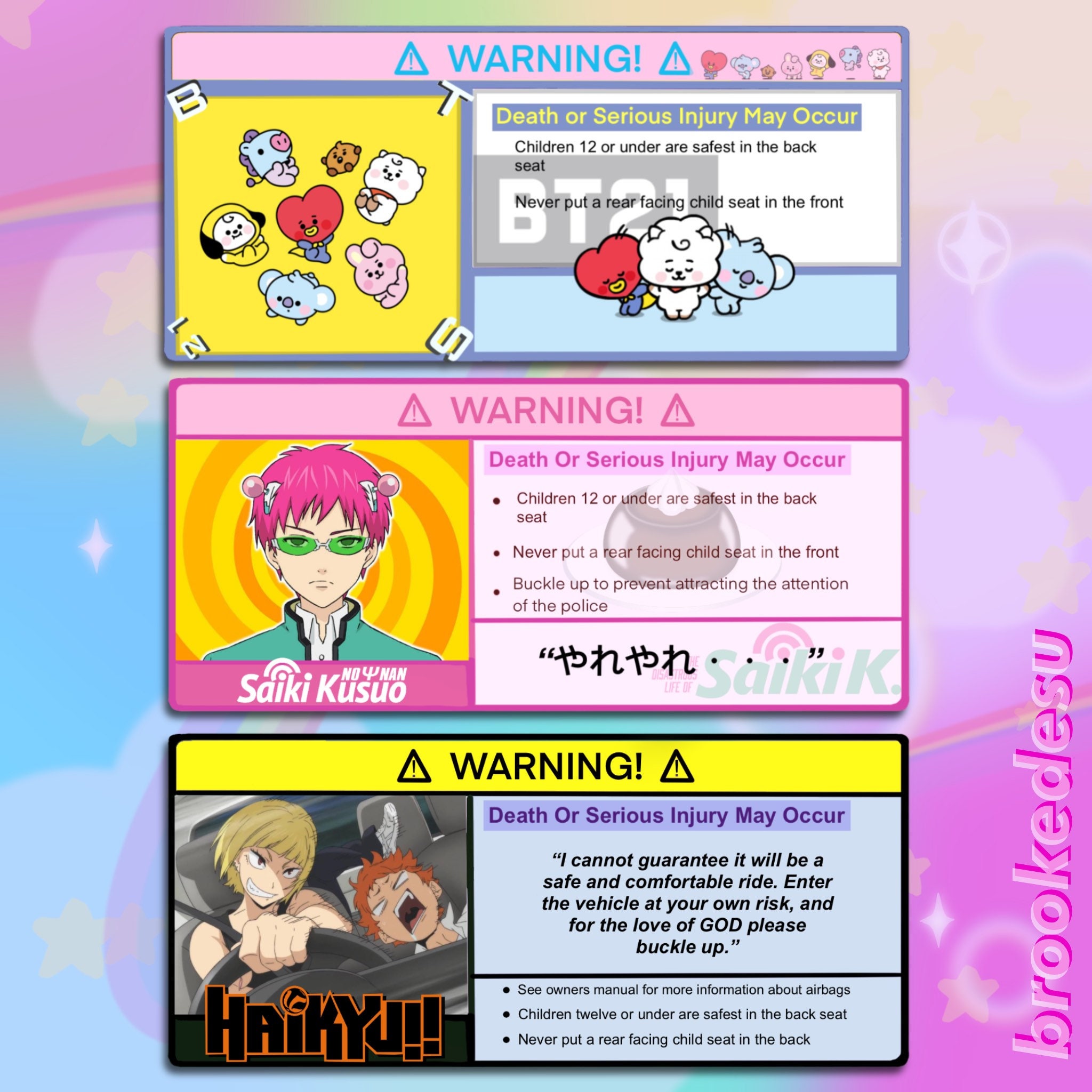 Anime warning stickers, Otaku stickers, anime fan labels. anime car safety  stickers, anime aesthetic