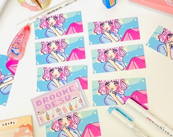 Anime Girl Car Bumper Sticker Window Decal | Bubblegum pop pink anime girl art by Brookedesu