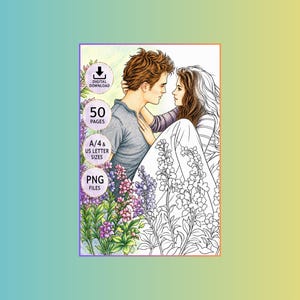 Libro para colorear de Crepúsculo / 50 páginas para colorear para adultos / PDF y PNG imprimibles / Descarga digital / Tamaño A4 o Carta estadounidense