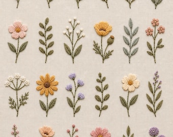Boho Wildflower Borduurpatroon | Stok en Steek PDF (Digitale Download)