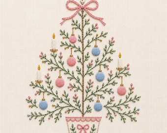 Borduurpatroon voor een Grandmillennial kerstboom | Beginners Stick & Stitch PDF