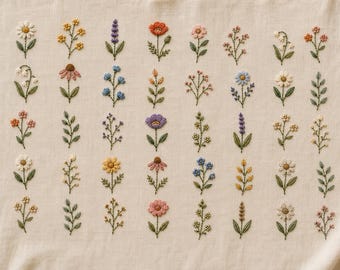 36 Boho-borduurpatronen met wilde bloemen | Minimalistische botanische stok- en steekborduurwerk (PDF-download)