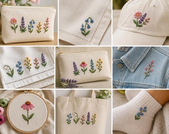 Borduurmotieven met wilde bloemen | Borduurpatroon met stokjes en steken | Meer dan 40 bloemmotieven | Printbaar PDF | Handborduurwerk voor beginners