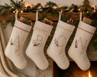 Kerstmonogram borduurpatroon PDF | Printbaar stok- en steekalfabet | Borduurpatroon voor beginners