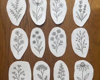 Boho Wildflower Borduurtransfers | 12 Bloemenpatronen om te plakken en te borduren (Wateroplosbaar)