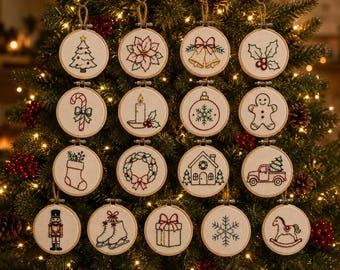 Vintage kerstborduurpatronen met stokjes en steken | Handborduurwerk voor beginners met een feestelijke uitstraling (PDF-download)