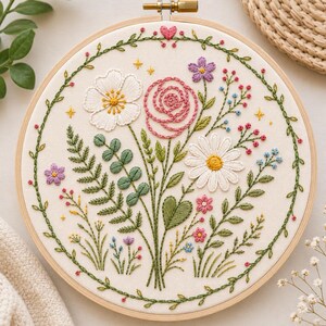 Muestra de puntadas de bordado floral en PDF / Patrón de puntada y costura para principiantes / Aprende puntadas de bordado a mano