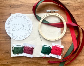 Beginner Embroidery Ornament Kit | 2026 Stick and Stitch Ornament | DIY Christmas Embroidery Kit | Holiday Craft Gift