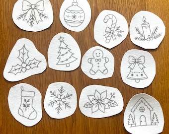 Kerstborduurwerk transfers met stokjes en steken | 12 feestelijke ontwerpen voor beginners