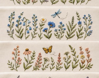 Borduurpatroon Wilde Bloemenweide | Stick & Stitch PDF-overdracht (geschikt voor beginners)